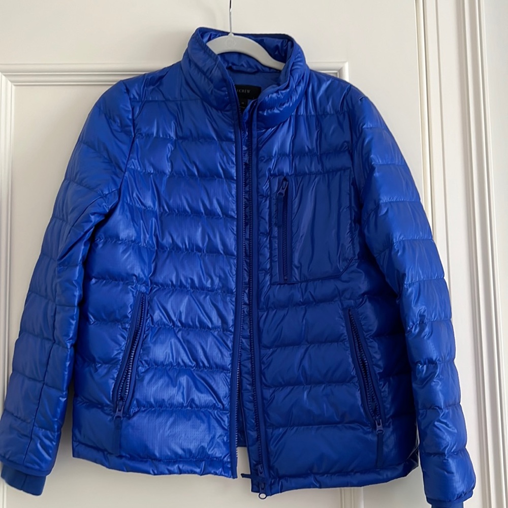 J. Crew cobalt blue puffer nylon jacket. Size M